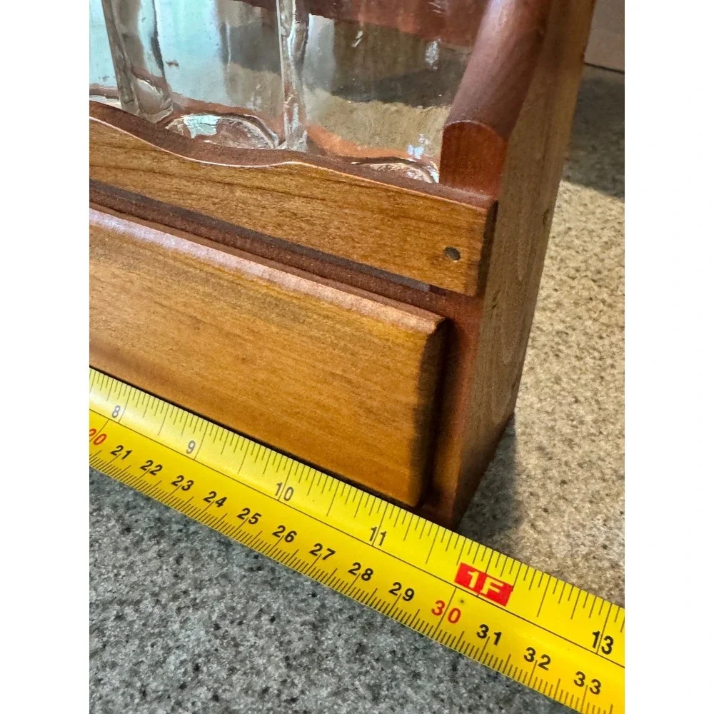 Vintage Wooden Spice Rack 12 Glass Jars Made in Japan Apothecary Drawer 11.5in